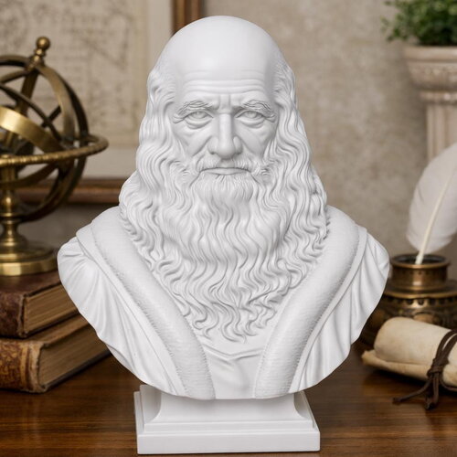 Buste léonard de vinci en impression 3d pla – sculpture décorative renaissance – statue artistique pour bureau et salon