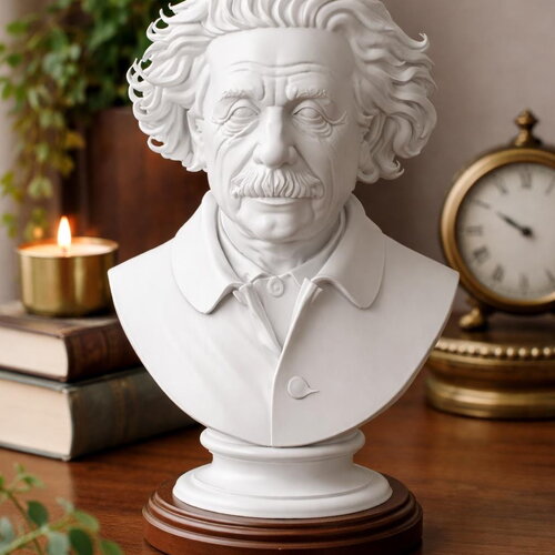 Buste albert einstein en pla– sculpture 3d décorative – objet design scientifique – idée cadeau originale – finition détaillée