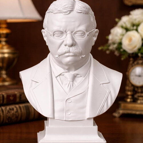 Buste de theodore roosevelt – sculpture en pla, décor vintage, objet de collection historique