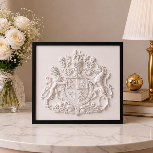 Plaque décorative blason royal britannique en relief – lion &amp; licorne – décoration élégante classique – style héraldique