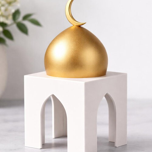 Lanterne décorative style mosquée en pla blanc avec dôme doré – décoration orientale minimaliste – idée cadeau ramadan &amp; eid