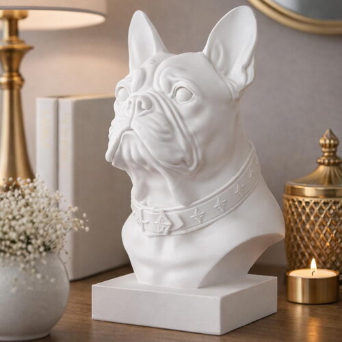 Buste bouledogue français en pla – sculpture moderne imprimée en 3d – décoration intérieure design – idée cadeau originale