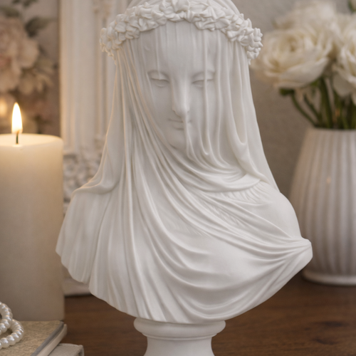 Buste vierge voilée en pla – statue religieuse 3d – sculpture décorative élégante