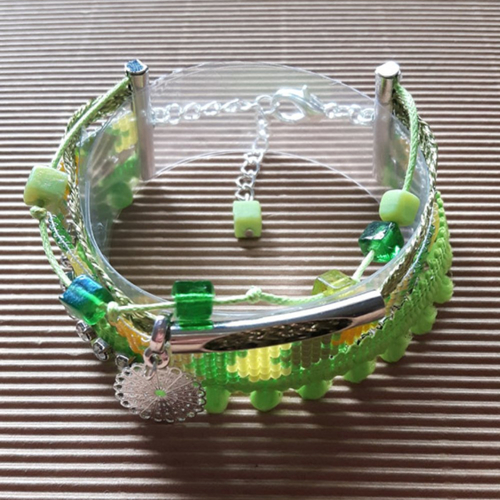 Bracelet manchette pour femme, tissage perles miyuki, rubans, perles en verre, estampe ronde