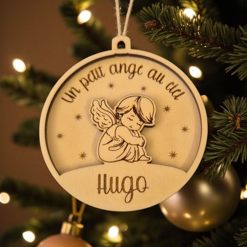 Ornement de noël personnalisé en bois - souvenir "un petit ange au ciel"