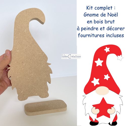 Kit complet "gnome de noël" en bois avec fournitures incluses et explications en photos