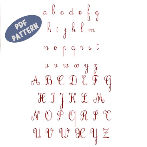 Fiche broderie alphabet "cursif" en pdf à télécharger et à broder au point de croix