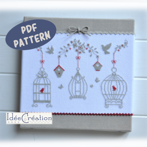 Fiche broderie "jardin aux oiseaux" grille à télécharger en pdf ( broderie au point de croix )