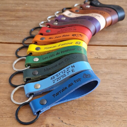Porte-clés cuir à personnaliser 13 couleurs au choix
