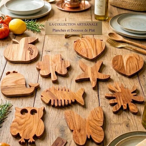 Dessous de plat en bois artisanal personnalisé -protection de table original -fait main en chêne massif - cadeau de pendaison de crémaill