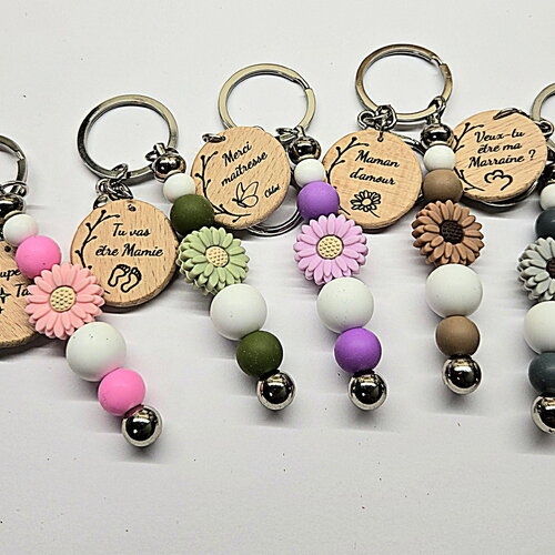 Porte clés en perle de silicone à personnaliser