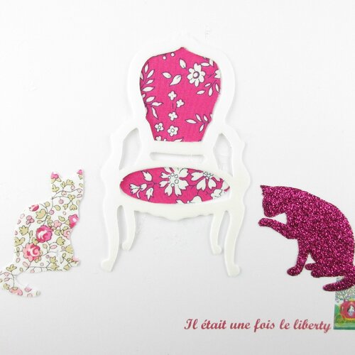 Appliqué thermocollant chats  et fauteuil tissu liberty capel fuchsia eloïse rose flex pailleté patch à repasser motif écussons