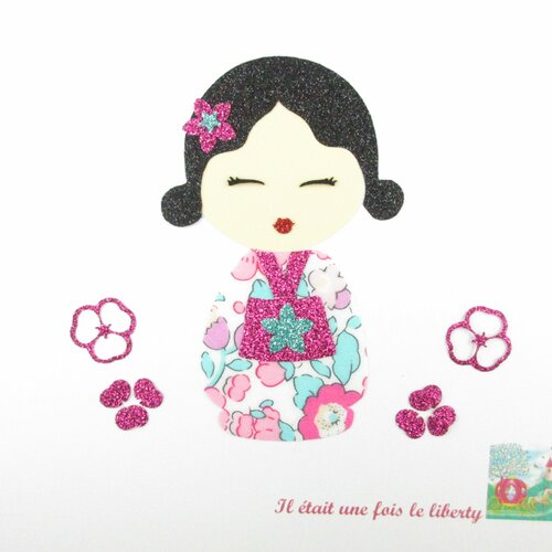 Appliqués thermocollants poupée japonaise kokeshi tissu liberty betsy amélie flex pailleté patch à repasser appliques liberty