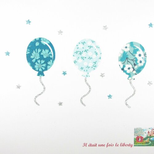 Appliqués thermocollants 3 ballons tissus liberty capel turquoise mitsi menthe patch à repasser motif plume thermocollant liberty