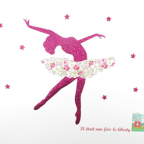 Appliqués thermocollants danseuse en tissu liberty eloïse rose et flex pailleté fuchsia motif thermocollant liberty patch à repasser écusson