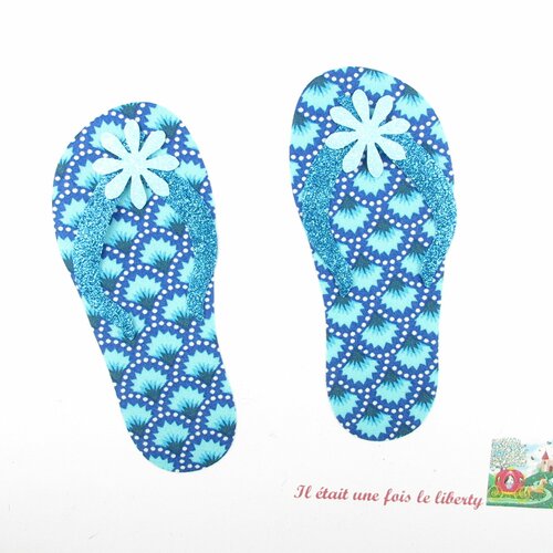 Appliqués thermocollants tongs chaussures plage été vacances customisation tee-shirt tissu petit pan bleu flex pailleté