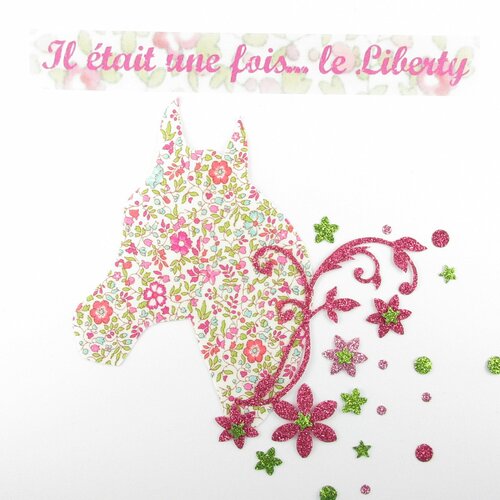 Appliqué thermocollant cheval liberty katie and millie mint + fleurs en tissus pailletés motif thermocollant liberty patch cheval à repasser
