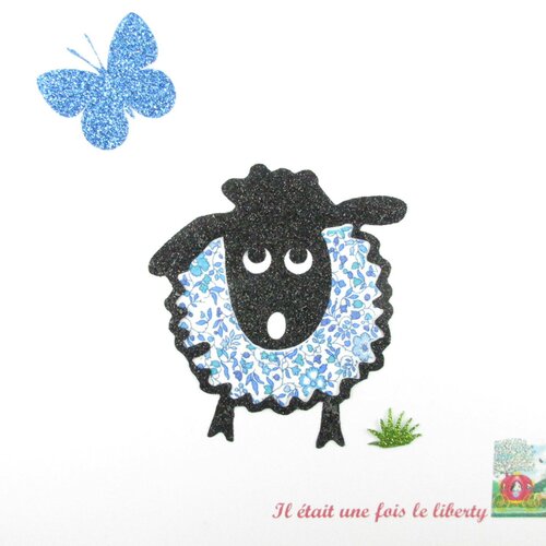 Appliqué thermocollant mouton liberty katie and millie bleu &amp; flex pailleté patch à repasser appliqués liberty moutons écusson sans couture