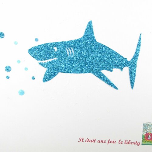 Applique thermocollante requin en tissu pailleté bleu turquoise patch à repasser écussons sans couture