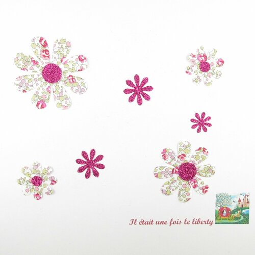 Appliqués thermocollants 7 fleurs marguerites en tissu liberty eloïse rose flex pailleté patch à repasser