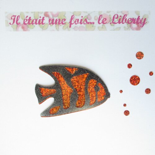 Appliqués thermocollants poisson tropical en tissu pailleté orange et noir patch poisson motif poisson applique poisson iron on fish