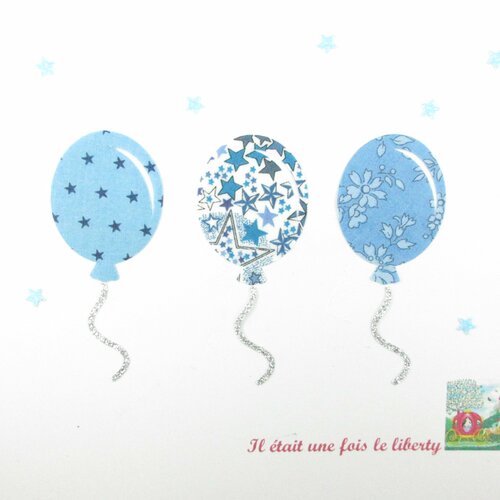Appliqués thermocollants 3 ballons tissus liberty adelajda capel bleus patch à repasser motif plume thermocollant liberty
