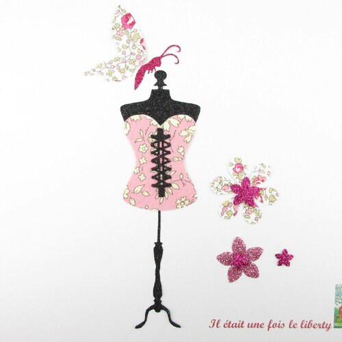 Appliqués thermocollants bustier corset tissu liberty capel eloïse roses flex pailleté patch à repasser motif lingerie applique liberty