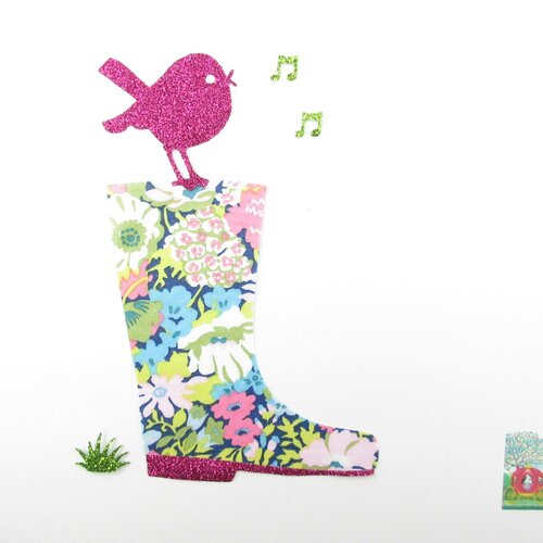 Appliqués thermocollants bottes et petit oiseau liberty thorpe bleu tissus pailletés patch à repasser motif thermocollant oiseau appliques