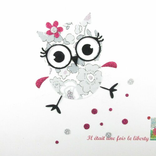 Appliqués thermocollants liberty chouette joyeuse lunettes tissu liberty betsy platine flex pailleté hibou thermocollants appliques liberty