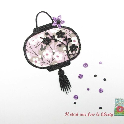 Appliqué thermocollant liberty lanterne japonais mitsi parme tissu pailleté motif thermocollant liberty appliques écusson fleurs de cerisier