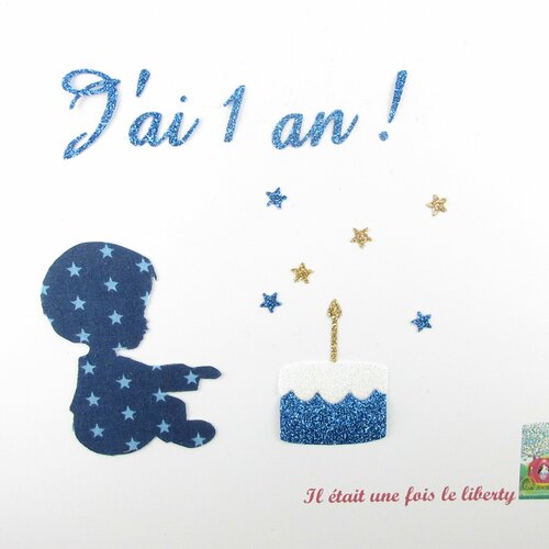 Appliqués thermocollants petit garçon anniversaire un an tissu bleu marine étoilé flex pailleté patch à repasser décoration fête célébration