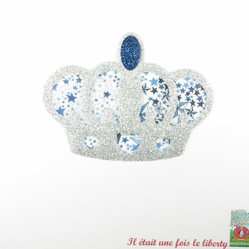Appliqués thermocollants couronne médiévale roi reine tissu liberty adelajda bleu flex pailleté patch à repasser écusson sans couture