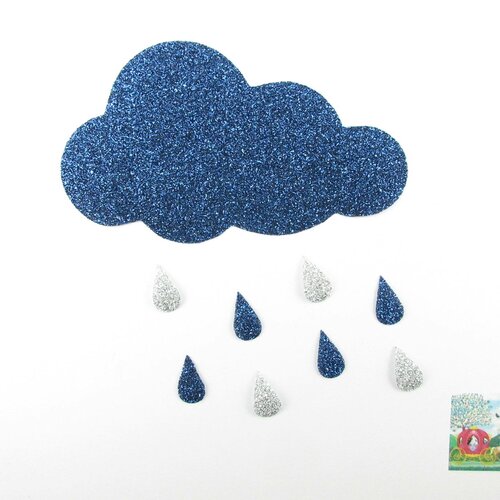 Appliqués thermocollants nuage et gouttes de pluie en flex pailleté patch à repasser nuage motif thermocollant pailleté nuage écusson nuage