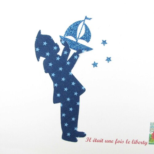 Appliqués thermocollants petit garçon marin tissu bleu marine étoilé flex pailleté patch à repasser customisatin décoration chambre textile