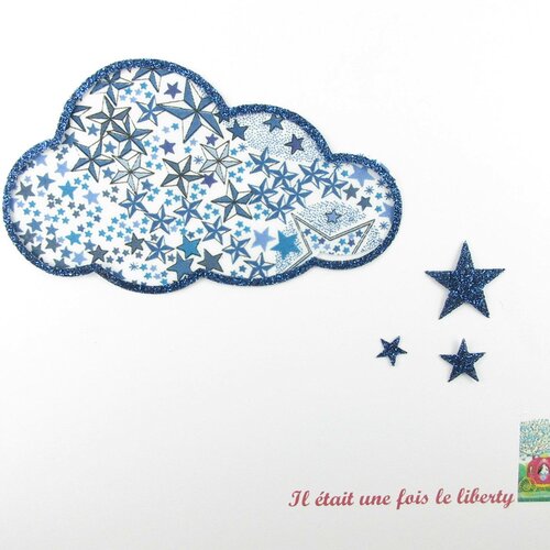 Appliqué thermocollant nuage liberty adelajda bleu et flex pailleté patch à repasser nuage motif thermocollant sans couture écusson liberty