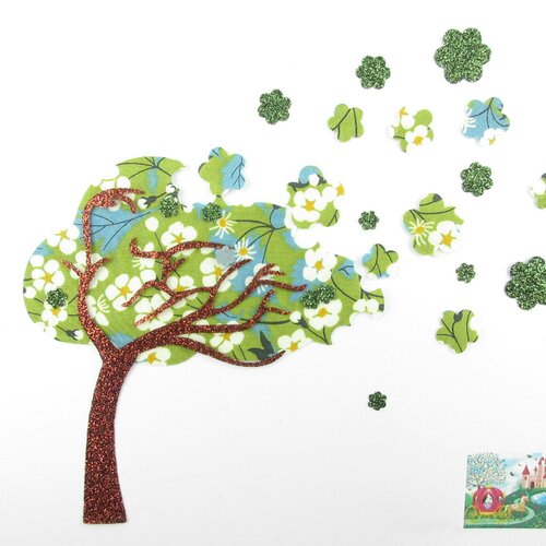 Appliqués thermocollants arbre cerisier en liberty mitsi vert et flex pailleté motif thermocollant liberty applique patch à repasser iron on