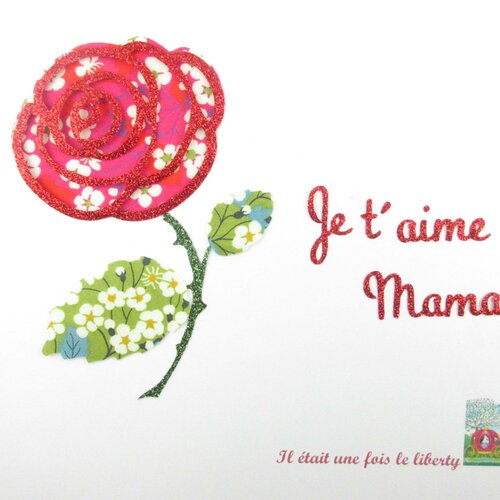 Appliqués thermocollants je t'aime maman (fête des mères) rose tissu liberty mitsi rouge flex pailleté patch à repasser écussons