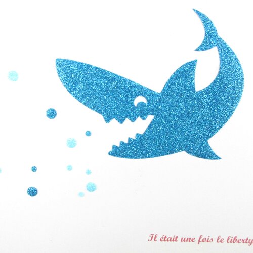 Ecusson pailleté requin à repasser appliqué thermocollant requin en tissu pailleté iron on shark glitter fabric motif requin applique requin