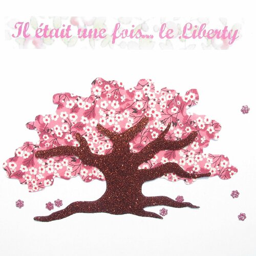 Appliqué thermocollant arbre cerisier ancestral liberty mitsi valeria rose + tissu pailleté motif thermocollants liberty appliques écusson