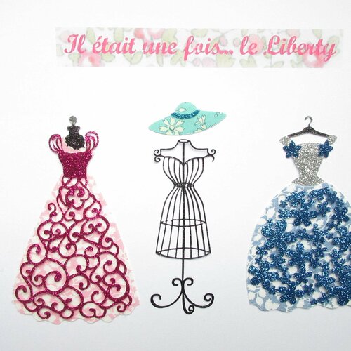 Appliqués thermocollants robes de princesse bal tissu liberty glenjade rose et bleu flex pailleté patch à repasser motif écusson