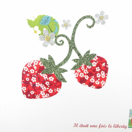 Appliqués thermocollants fraises en tissu liberty mitsi valeria rouge, tissus pailletés,