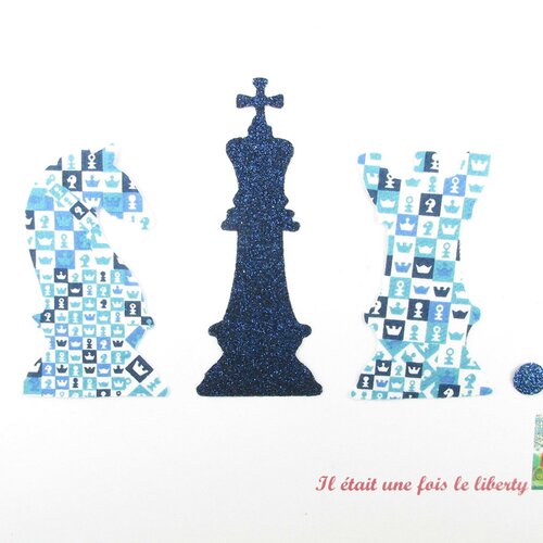 Appliqués thermocollants jeu d'échec et mat en liberty checkmate bleu et flex pailleté patch à repasser écusson