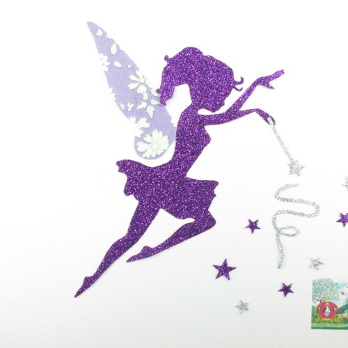 Patch à repasser appliqués thermocollants fée en liberty capel mauve et tissu pailleté violet appliqué fée motif fée iron on fairies