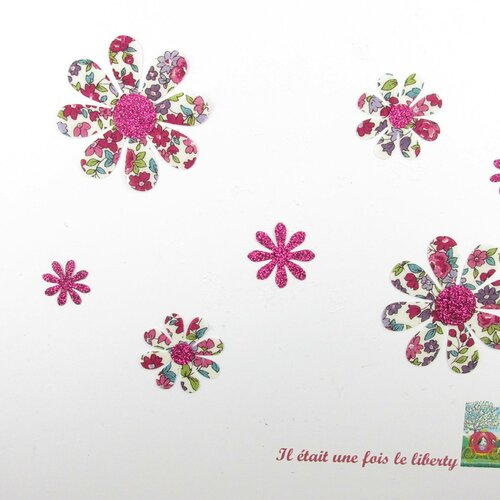 Appliqués thermocollants 7 fleurs en tissu liberty japonais frou-frou et en tissu païlleté patch à repasser appliqués fleurs motifs iron on