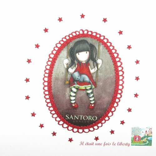 Appliqués thermocollants petite fille gorjuss cadre tissu santoro flex pailleté rouge patch à repasser fillette motif applique écusson