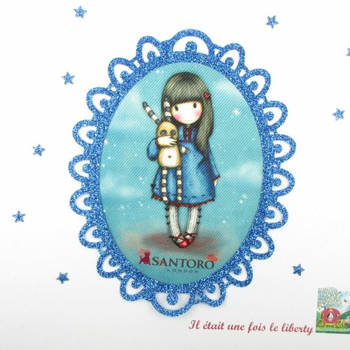 Appliqués thermocollants petite fille gorjuss lapin cadre tissu santoro flex pailleté bleu patch à repasser fillette motif écusson
