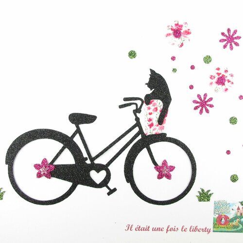 Appliqués thermocollants vélo bicyclette fleurs chat liberty phoebe rose flex pailletés patch à repasser motif thermocollant écusson couture