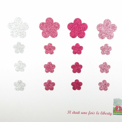 Appliqués thermocollants 16 fleurs tissus flex roses pailletés et argent patch à repasser fleurs paillettes motifs thermocollants à repasser