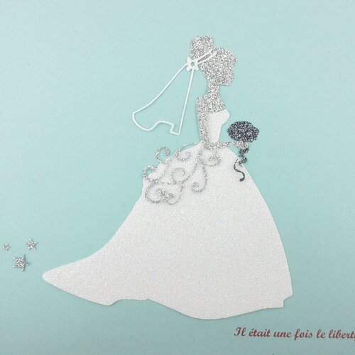 Appliqués thermocollants princesse mariée en flex pailletés argent blanc gris (coloris au choix) iron on princess weeding glittery fabrics