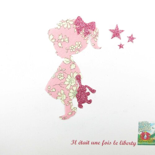 Appliqués thermocollants petite fille et lapin en liberty capel rose et flex pailleté patch à repasser iron on patch girl bunny pattern